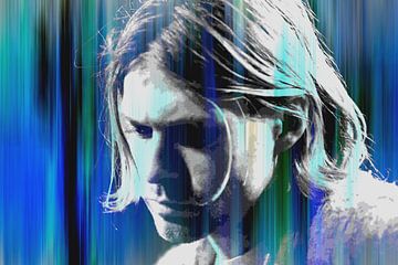 Kurt Cobain Abstraktes Porträt in Blau-Türkis von Art By Dominic