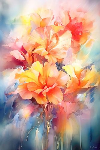 abstract aqaurel van een bloem/bloemen.