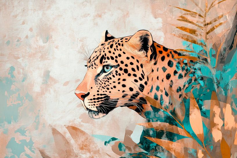 Leopardkopf im Dschungel – Farbenfrohe Kunst von Poster Art Shop