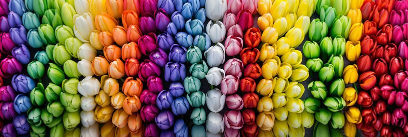 Natuurlijke Schoonheid: Tulpen Regenboog op Canvas van Surreal Media
