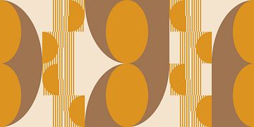Retro geometrie met cirkels en strepen in Bauhaus-stijl in bruin, okergeel, wit van Dina Dankers