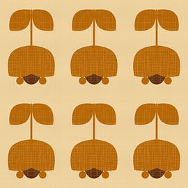 Vintage pattern with tulips in dark ochre and brown by Dina Dankers