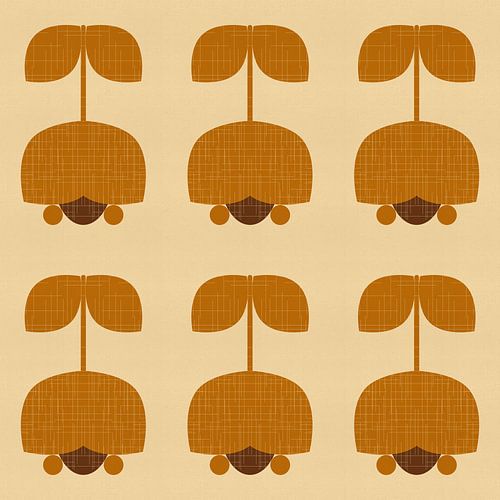 Vintage patroon met tulpen in donker oker en bruin