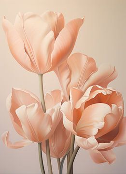 Peach Fuzz Tulpen | Tulpen Schilderij van Abstract Schilderij