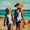 Zwei 16-jährige Mädchen gehen an den Strand von Jan Keteleer