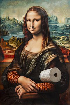 Mona Lisa mit Toilettenpapierrolle - Ein humorvolles Meisterwerk für Ihr WC