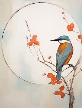 kingfisher on blossom branch by Caroline Guerain