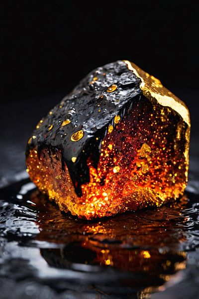Glühender Bernstein auf schwarzem Stein von Art & Soul Creations