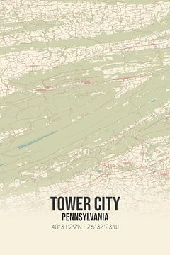 Vintage landkaart van Tower City (Pennsylvania), USA. van Rezona