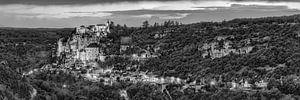 Rocamadour Abend Panorama in schwarz-weiß