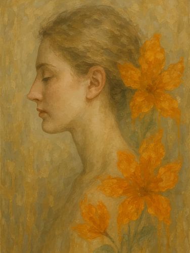 Profil doré avec feuilles d'automne sur coretan tangan