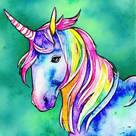 Watercolors colorful unicorn painting by Laly Laura