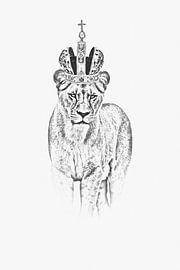 Handgezeichnete Löwe Löwein, Vintage Style van Poster Art Shop