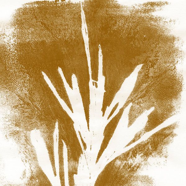 Moderne botanische minimalistische Kunst. Abstrakte Pflanze in Ocker von Dina Dankers