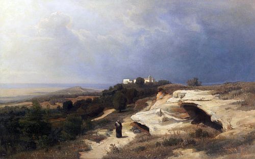 Campagna, landschap met een zwervende monnik,