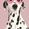 Dalmatien avec lunettes de soleil roses | portrait pop art de chien sur Lauren Wilde