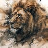 Portrait de lion à l'aquarelle sur Richards Fine Art