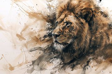 Löwenporträt in Aquarell von Richard Rijsdijk