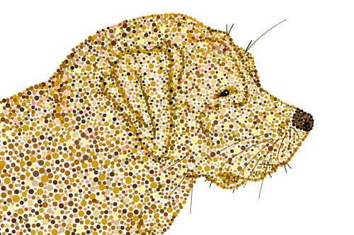 Pointillisme kunstwerk LABRADOR. In de kleuren bruin en beige