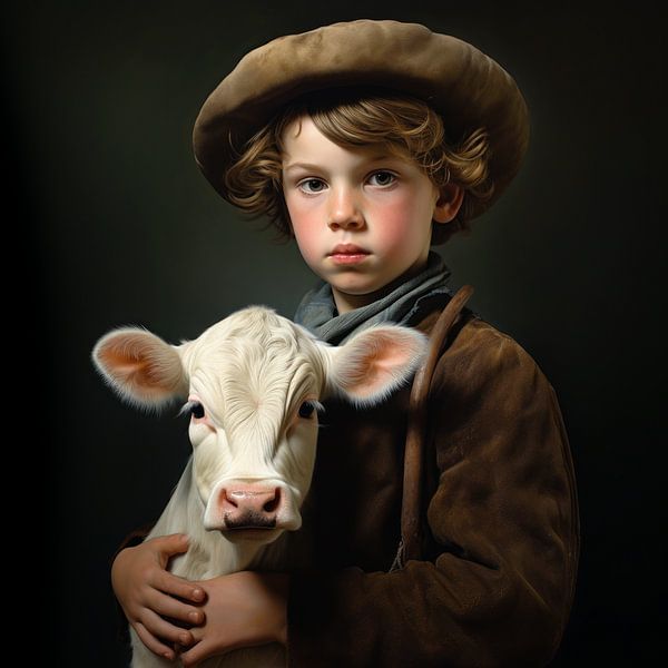 Portrait farmer boy with calf 3 by Marianne Ottemann - OTTI