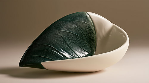 Sculpture en forme de feuille, couleur émeraude-ivoire