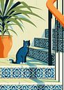 Black Cat on Staircase with Azulejo Tiles by Eduard Broekhuijsen thumbnail