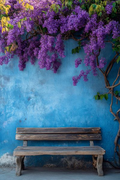 Blue wall with flowers by Poster Art Shop