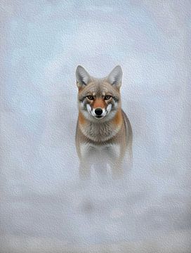 Majestic Golden Jackal Misty Fog Impasto Wildlife Portrait by Ramy Salah Hefny