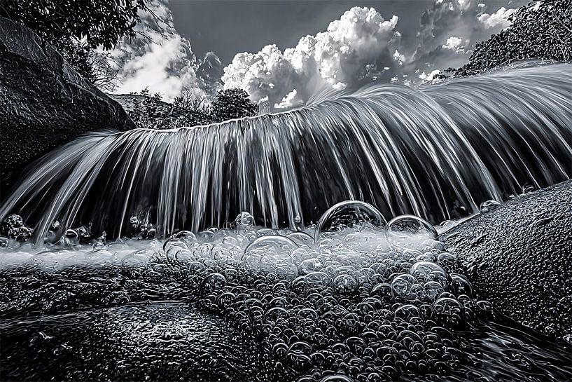 Waterfall in black and white art by Art & Soul Creations