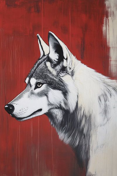 Realistic wolf with red background by Imperial Art House