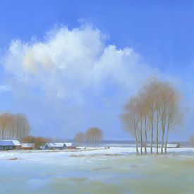 Winterhimmel mit schlanken Bäumen von Kunst Laune