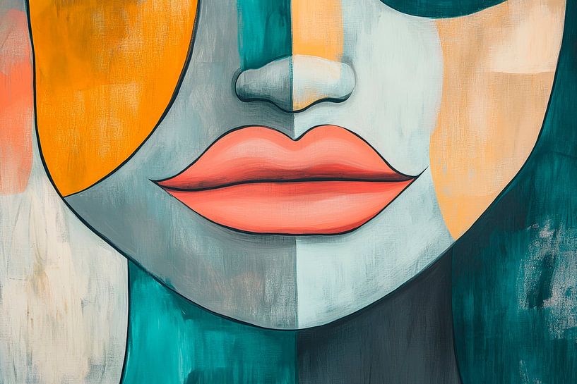 Abstracte gezichtsuitdrukking in een kleurenzee van Poster Art Shop