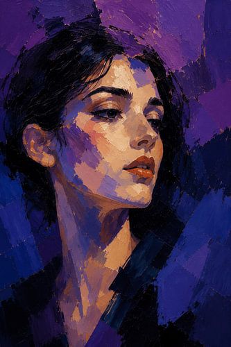 Midnight Violet Portrait – Hedendaagse abstracte wanddecoratie in paars