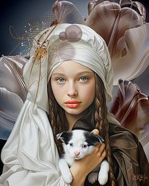 New master portrait Young woman with dog by René van den Berg