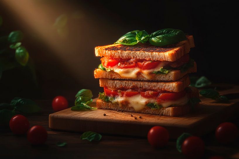 Heerlijke sandwich met verse basilicum van Poster Art Shop