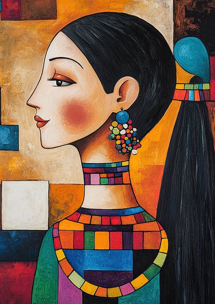 Profile portrait with coloured areas by Eye catching paintings