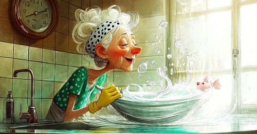 Vrolijke oudere doet de afwas