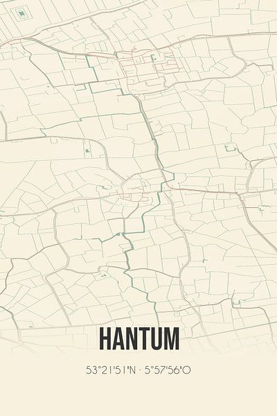 Alte Karte von Hantum (Fryslan) von Ortsdrucke