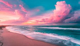 Roze wolken met landschap