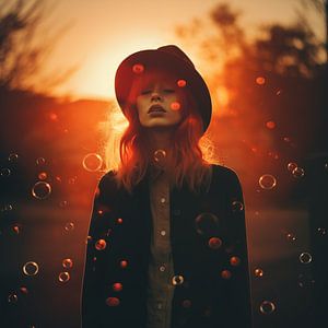 Frau mit roten Haaren Sonnenuntergang