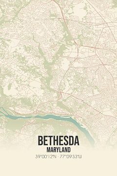 Vintage landkaart van Bethesda (Maryland), USA. van MijnStadsPoster