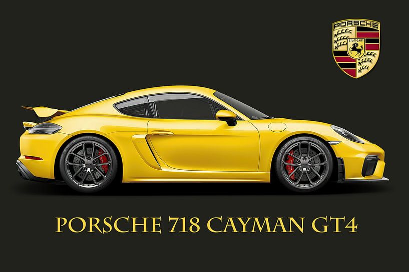 Porsche 718 Cayman GT4 mit Text und Wappen von Gert Hilbink
