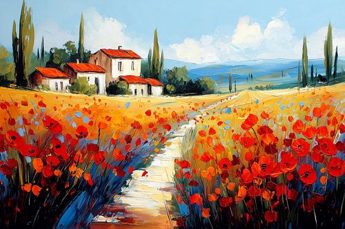 Klaprozenveld in Toscane