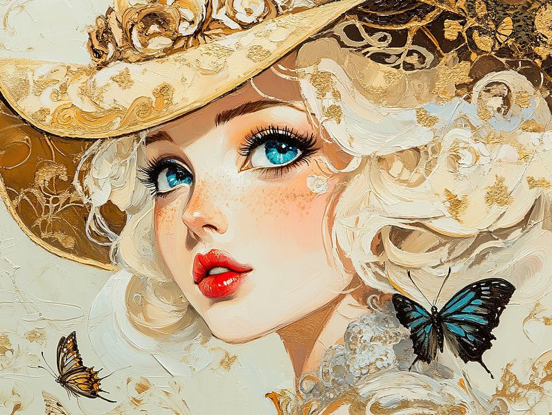 Woman with Big Eyes and Golden Accents by Eye catching paintings