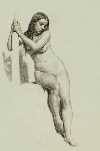 Vrouwelijk naakt op een kruk , Daniel Huntington (1858)