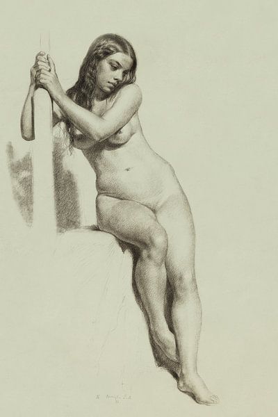 Weiblicher Akt auf einem Hocker , Daniel Huntington (1858) von Atelier Liesjes