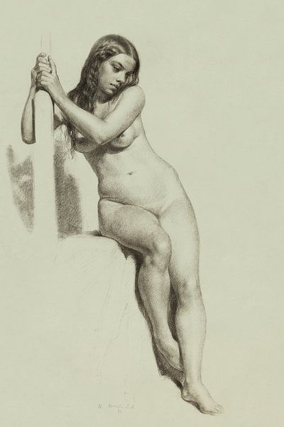 Female Nude on a Stool , Daniel Huntington (1858) by Atelier Liesjes