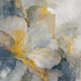 Botanical Brilliance XVI – Botanische Schönheit: Winter-Collage und Mischtechnik in Blau, Taupe und Gold von MadameRuiz