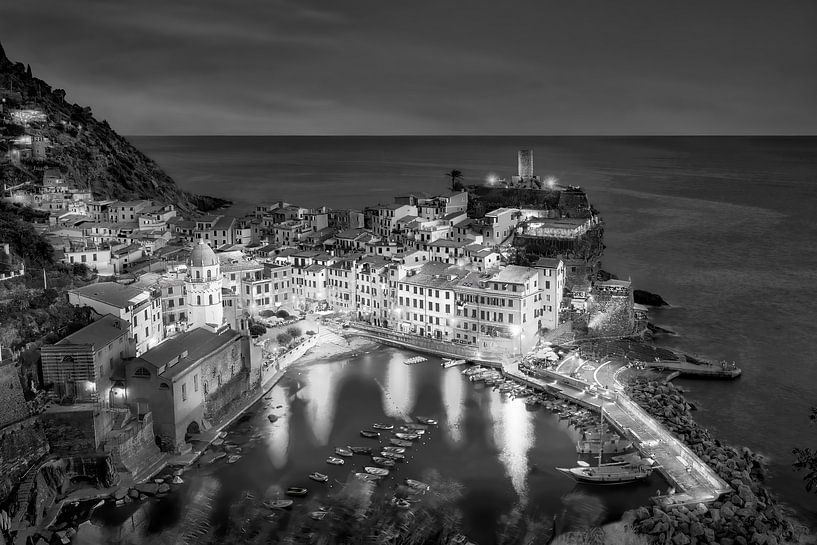 Vernazza in the Cinque Terre in Italy , black and white by Manfred Voss, Black-White Photography
