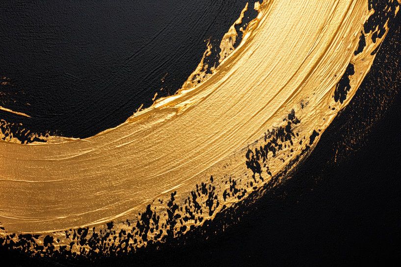 Goldener Pinselstrich auf schwarzem Grund von Poster Art Shop